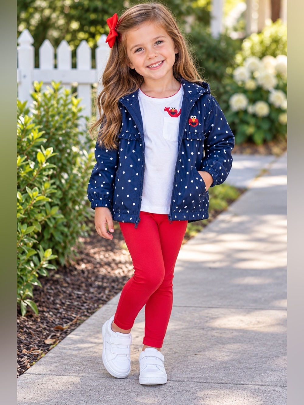 Elmo Polka Dot Hooded Jacket + Elmo Pocket Tee & Red Leggings Set Girls 4T NWT